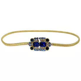 Lucrezia Belt In Thin Slightly Elastic Metal Mesh With Blue End Aquamarine Jewel Buckle.