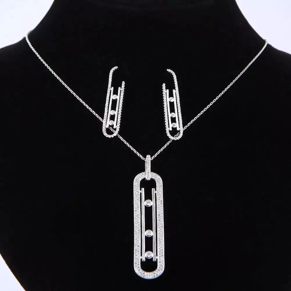 Luxury Geometry Link Stackable Pendant Necklace Earring ring set Beautiful Full Cubic Zircon Charm Women S4215865