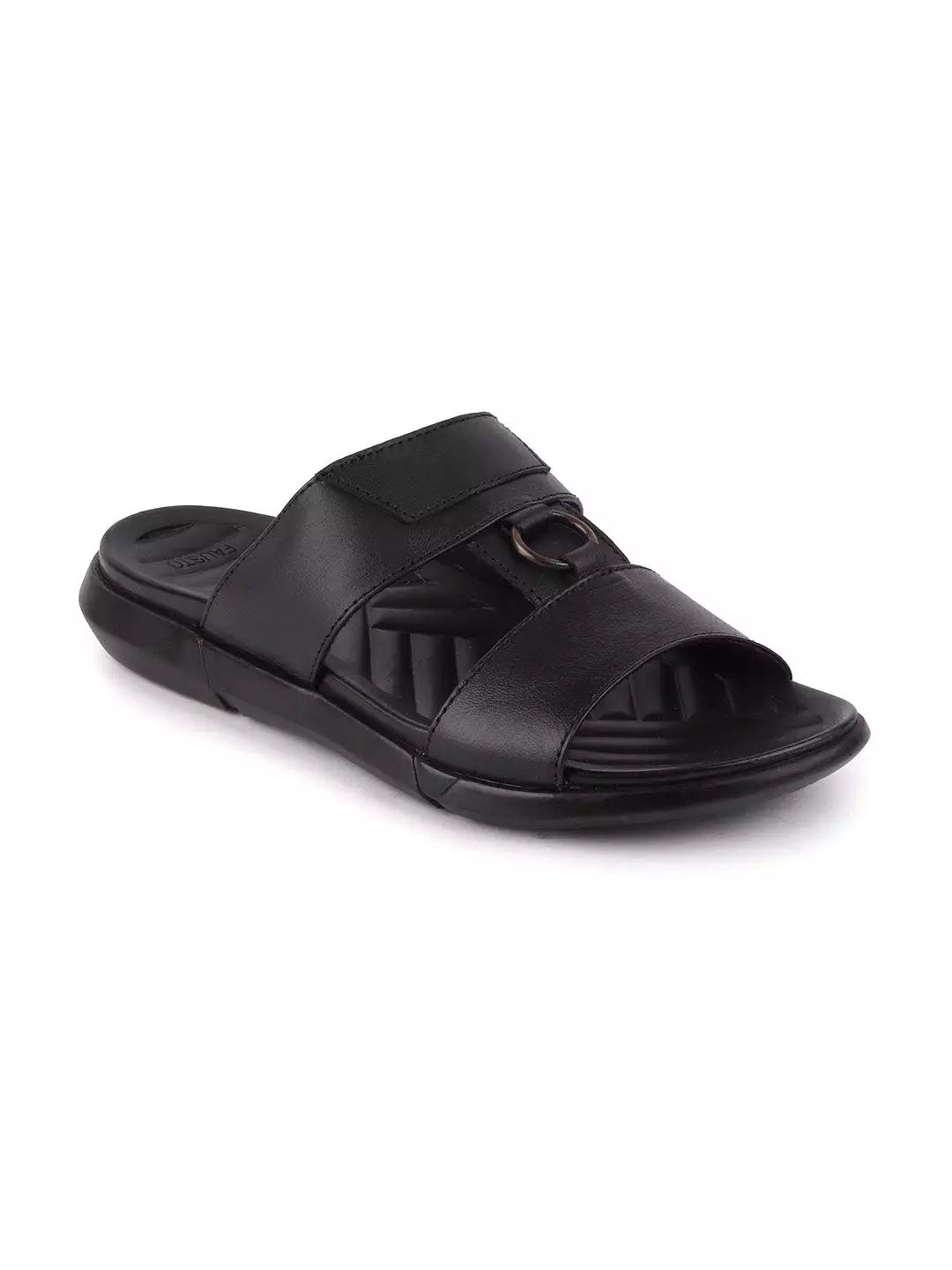 Men Black Casual Leather Slip-On Dress Slippers