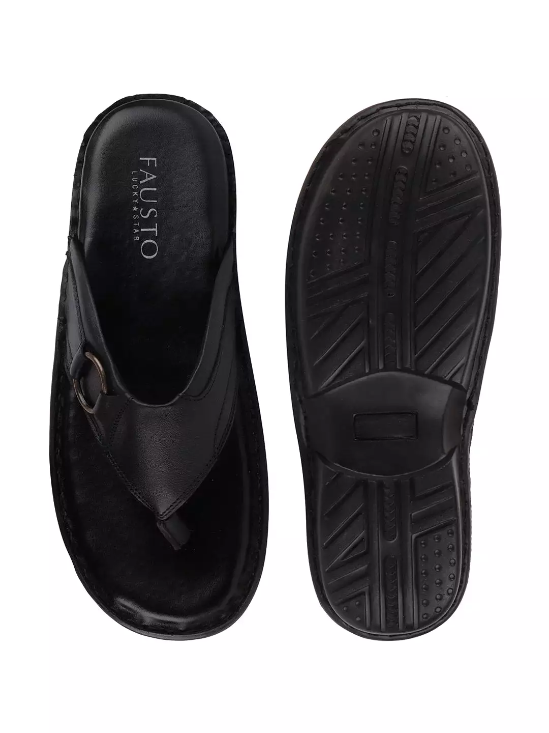 Men Black Casual Leather Slip-On Outdoor Slippers