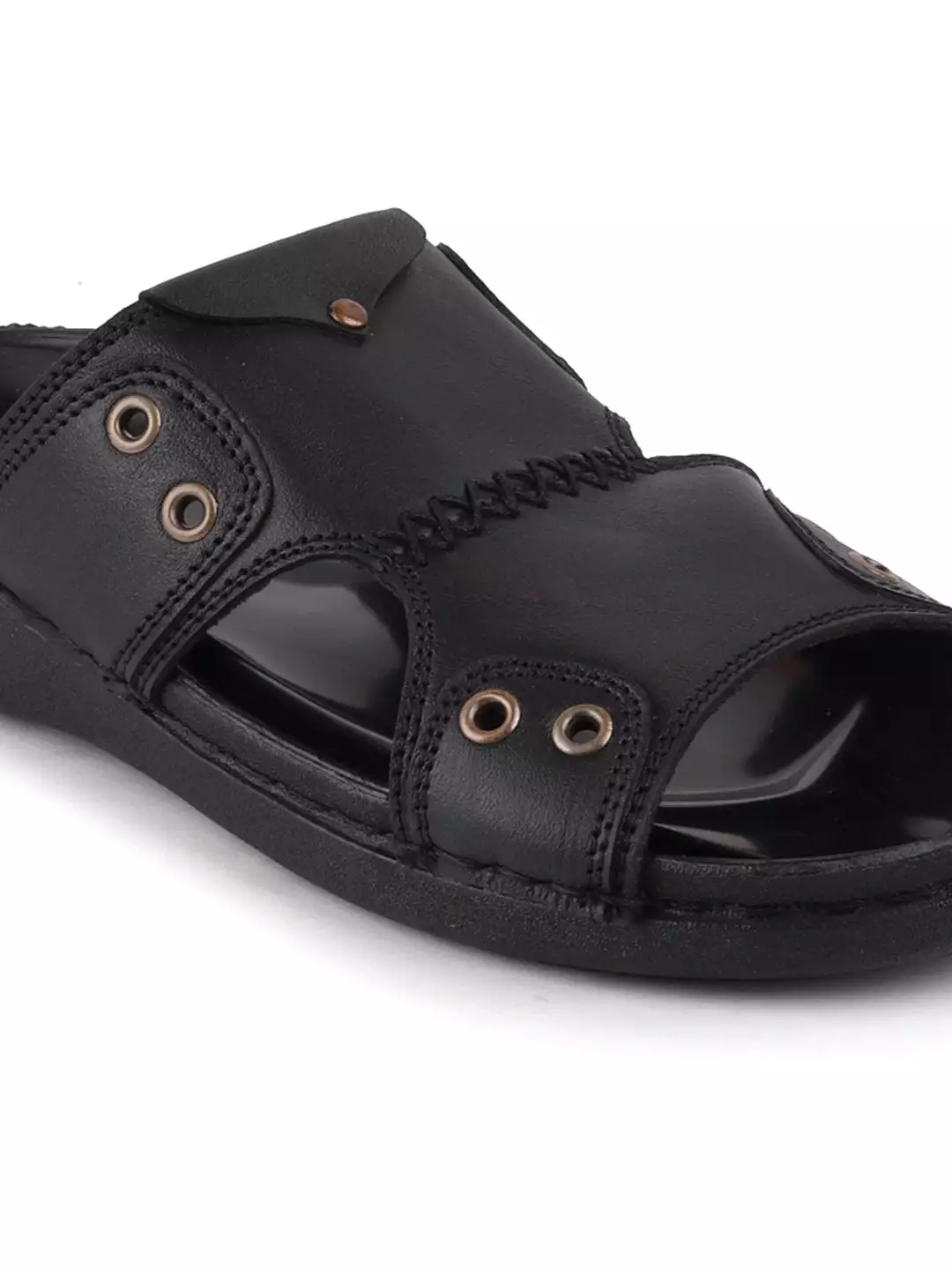 Men Black Casual Leather Slip-On Pad Slippers