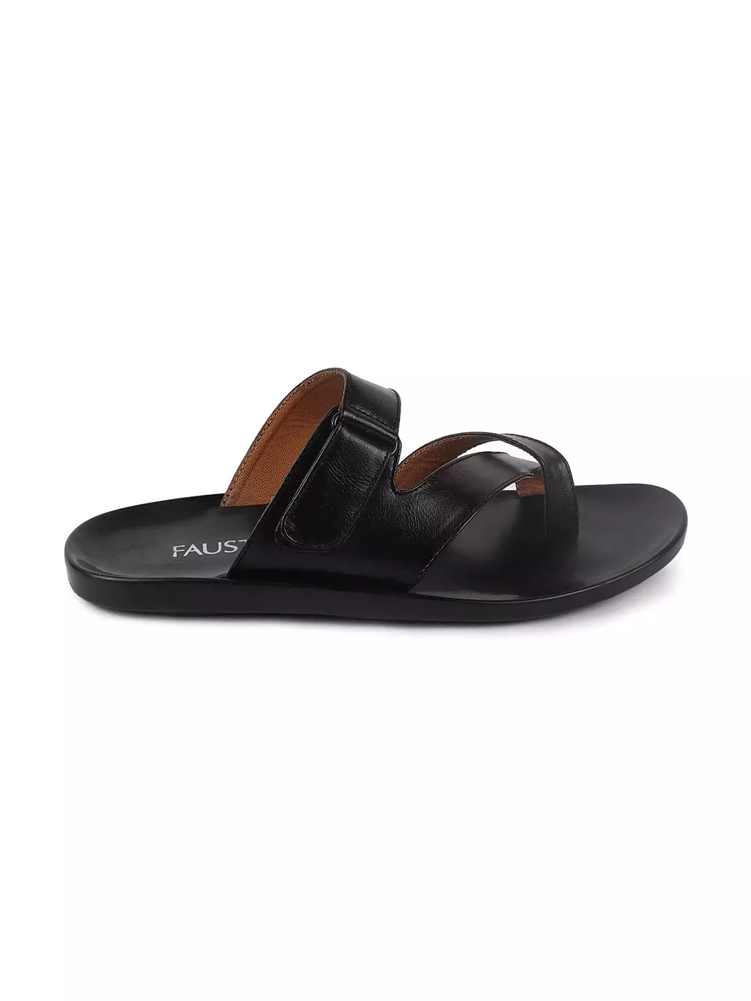 Men Black Hook & Loop Criss Cross Toe Ring Slipper