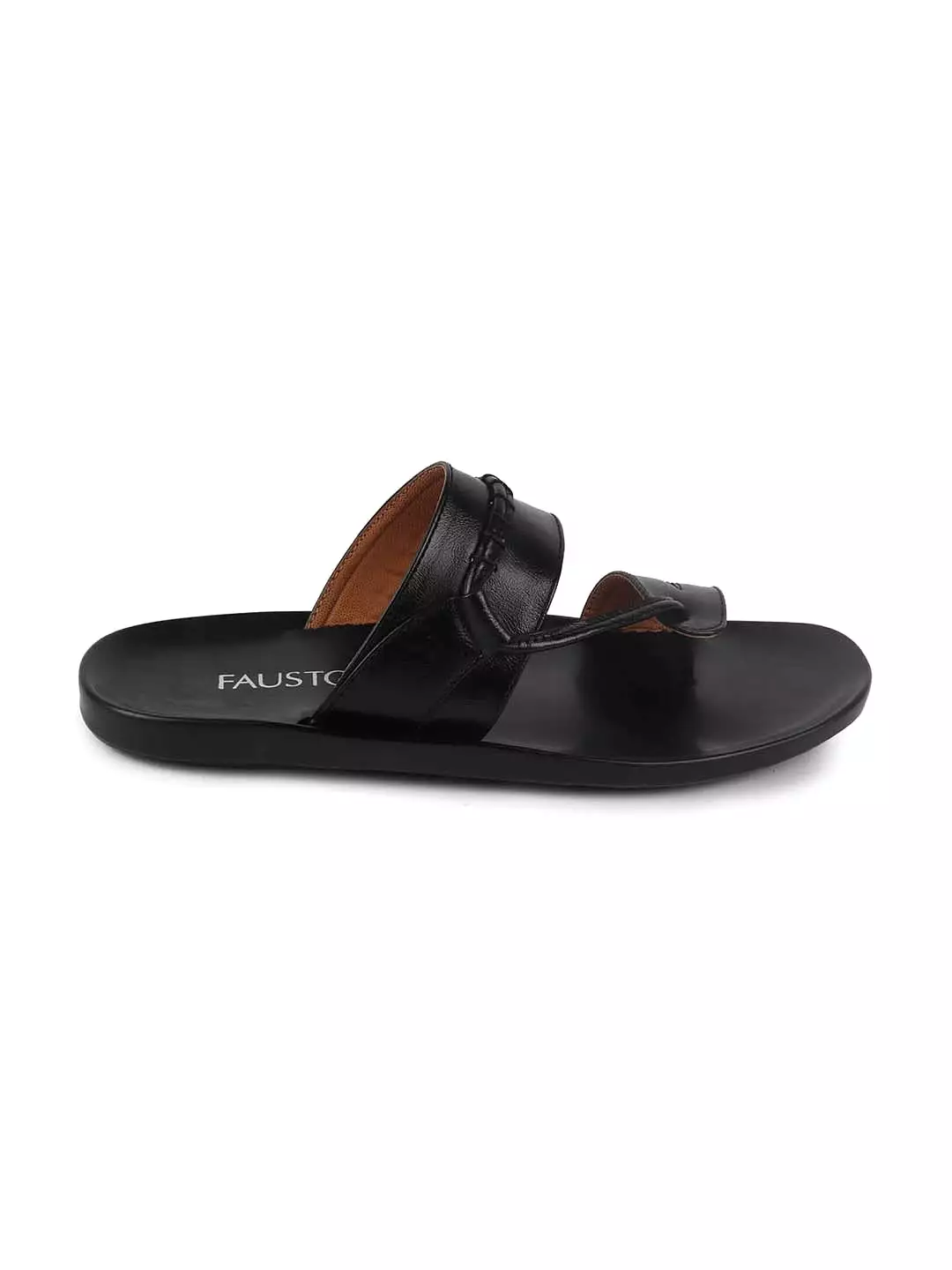 Men Black Slip On Stylish Toe Ring Slippers