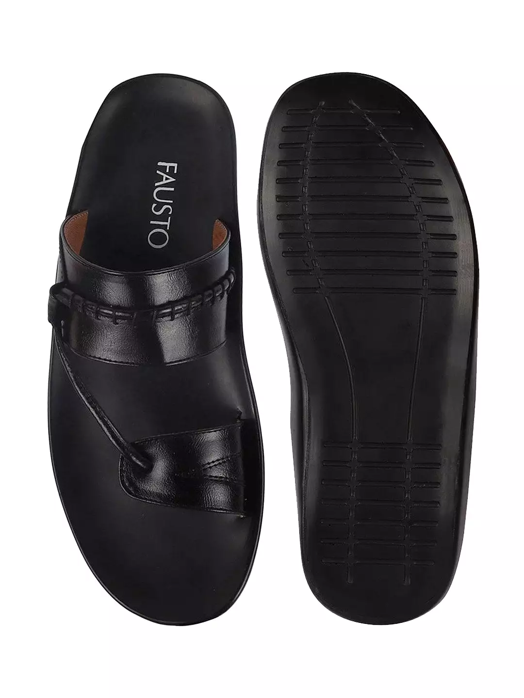 Men Black Slip On Stylish Toe Ring Slippers