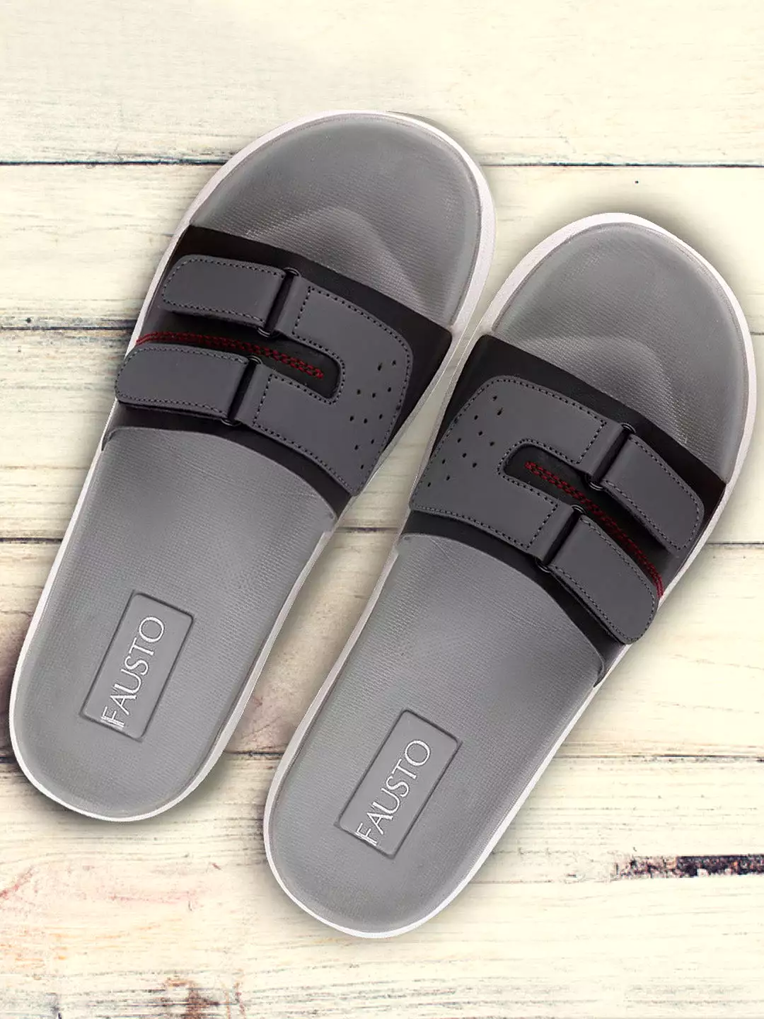 Men Black/Grey Casual Slip-On Multistrap Slider Flip-Flops