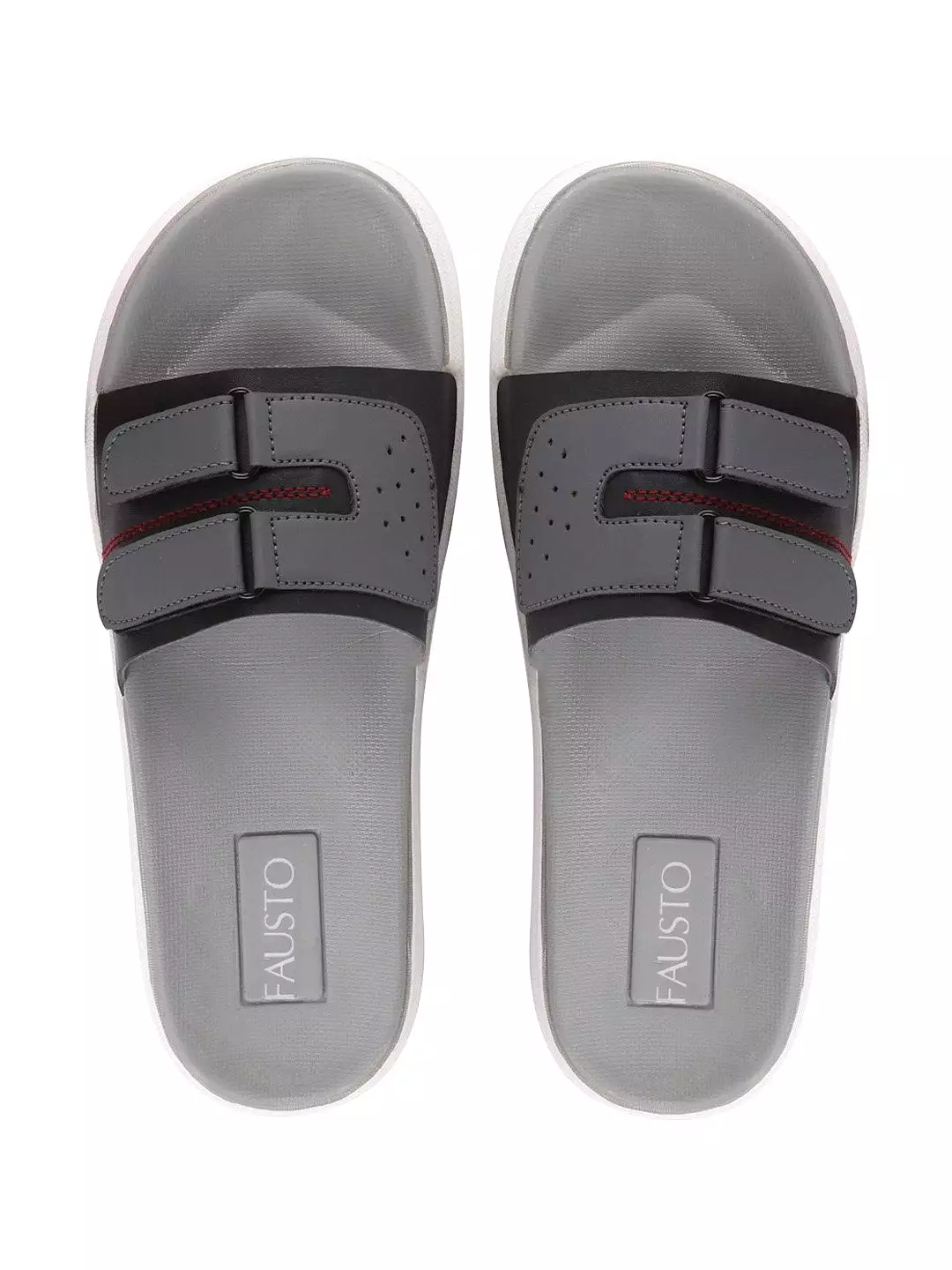 Men Black/Grey Casual Slip-On Multistrap Slider Flip-Flops