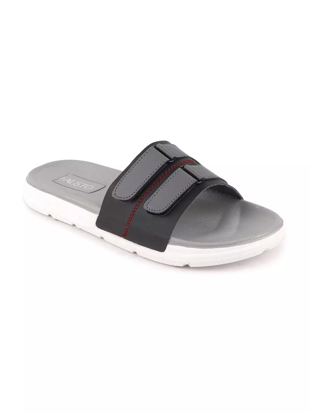 Men Black/Grey Casual Slip-On Multistrap Slider Flip-Flops