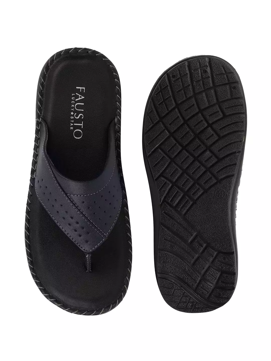 Men Blue Side Stitched Slippers