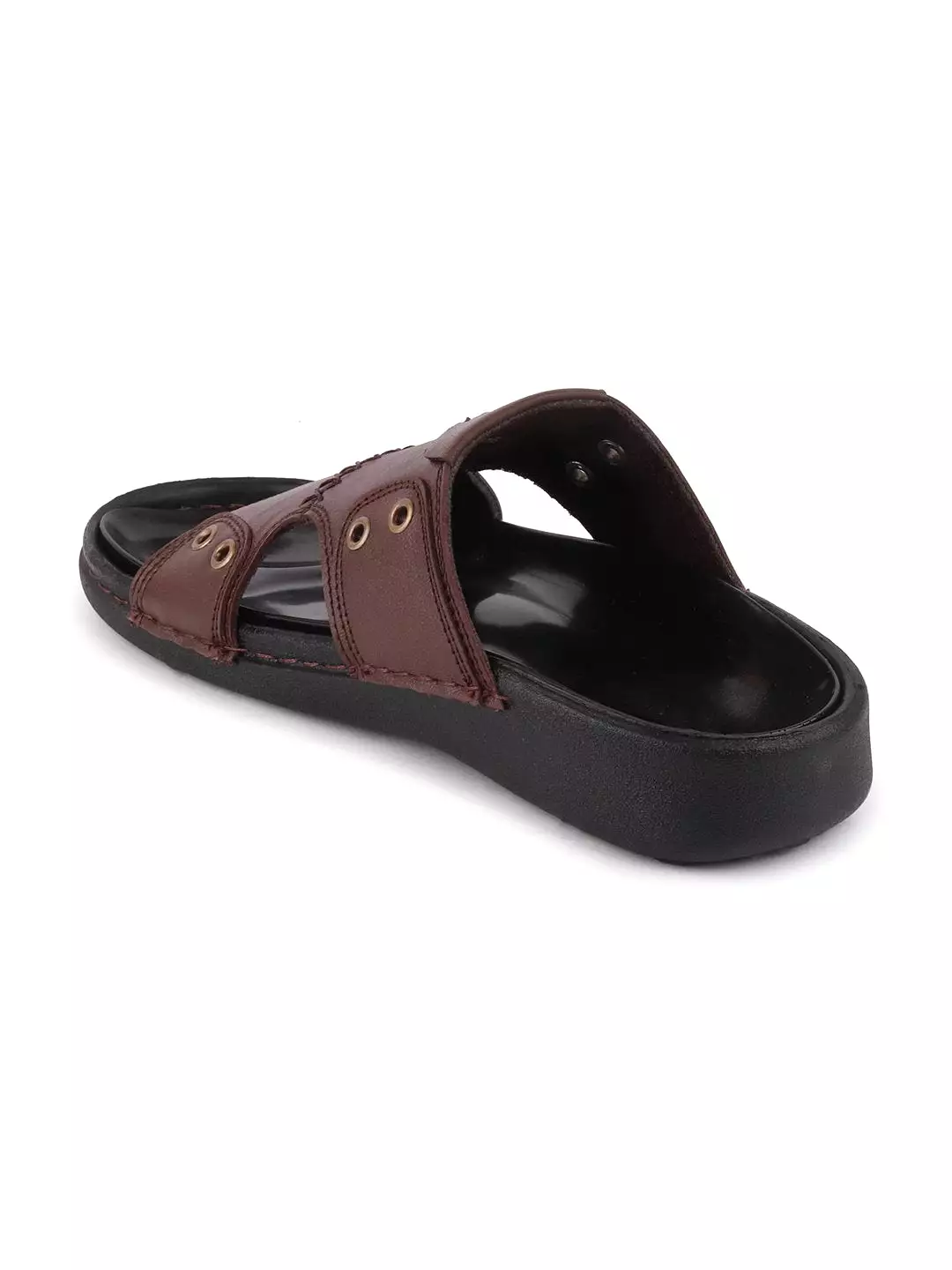 Men Brown Casual Leather Slip-On Pad Slippers