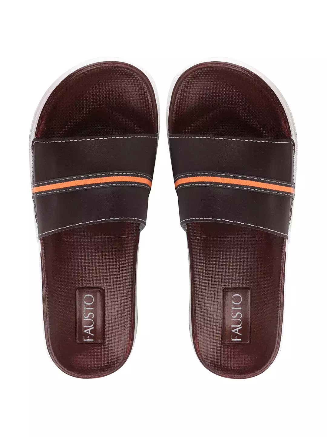 Men Brown Casual Slip-On Color Block Slider Flip-Flops