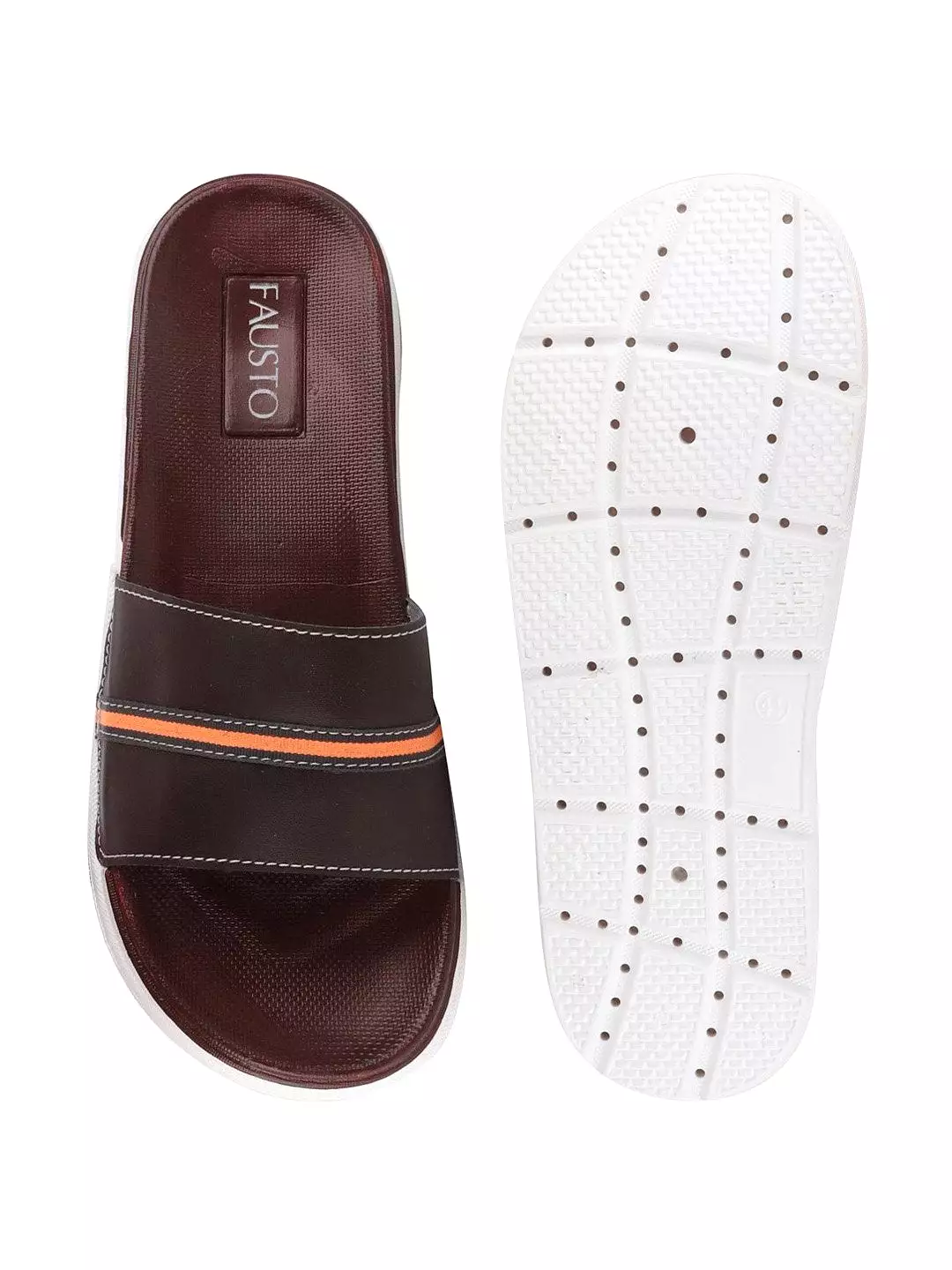 Men Brown Casual Slip-On Color Block Slider Flip-Flops