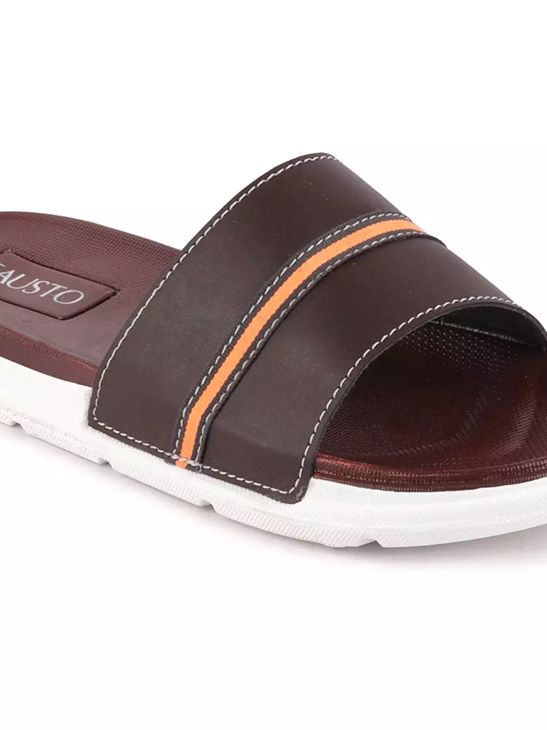 Men Brown Casual Slip-On Color Block Slider Flip-Flops