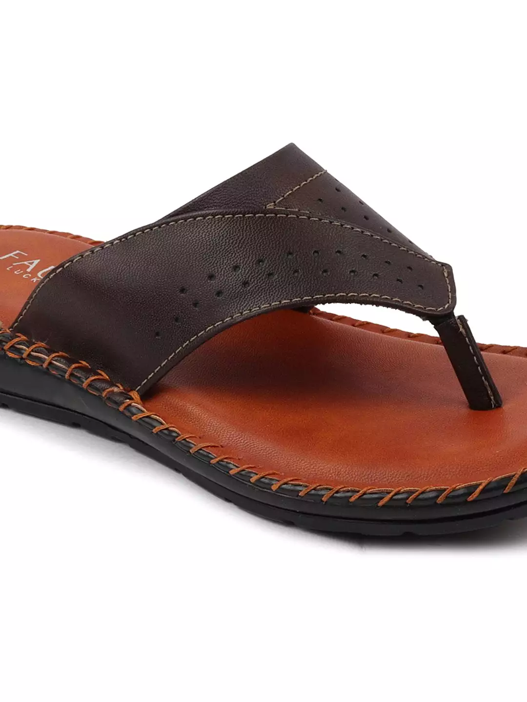 Men Brown Side Stitched Slippers