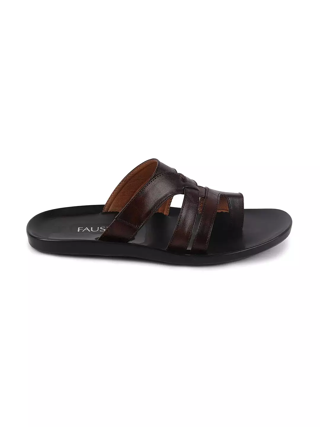 Men Brown Slip On Fashionable Toe Ring Slippers