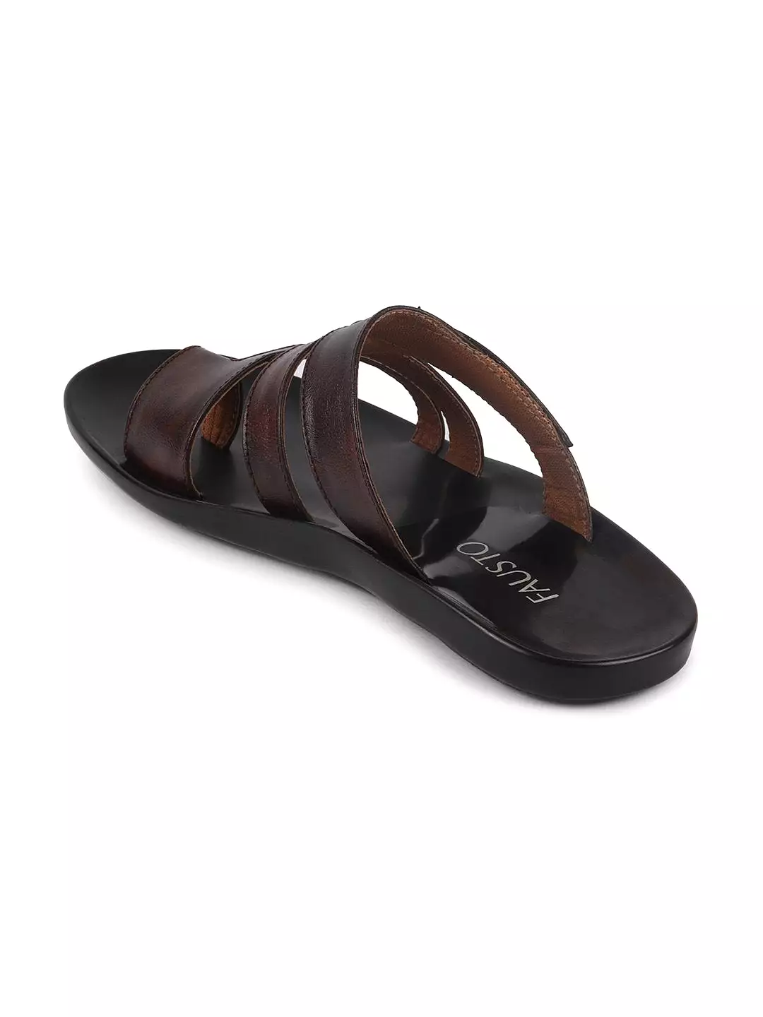 Men Brown Slip On Fashionable Toe Ring Slippers