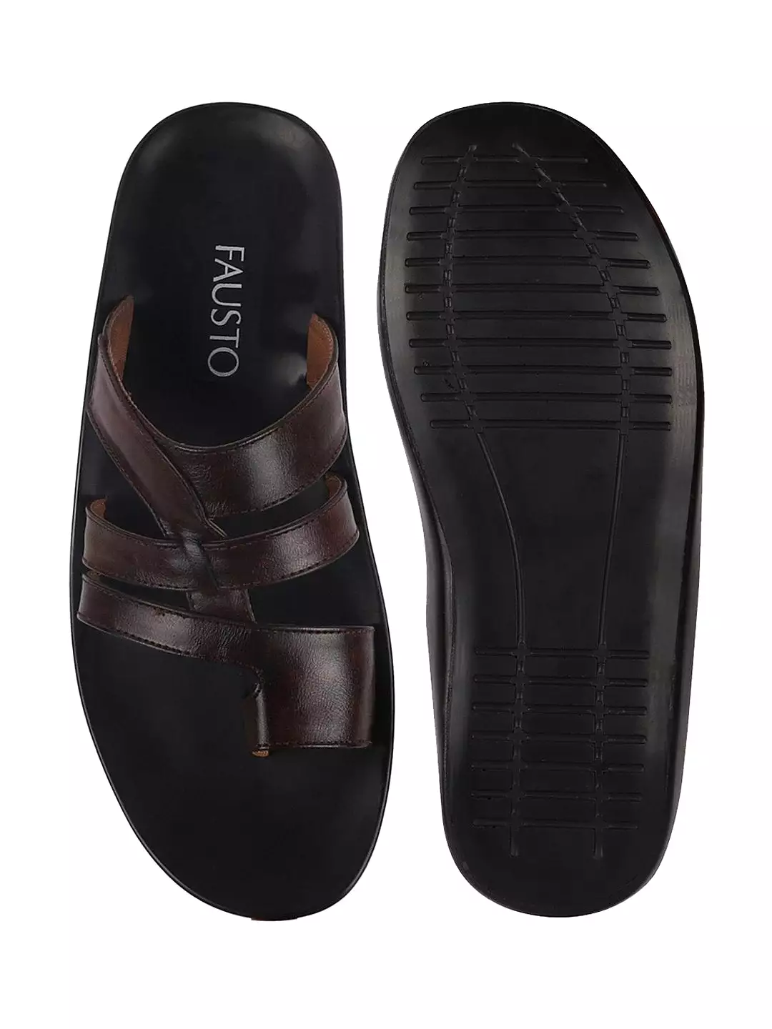 Men Brown Slip On Fashionable Toe Ring Slippers