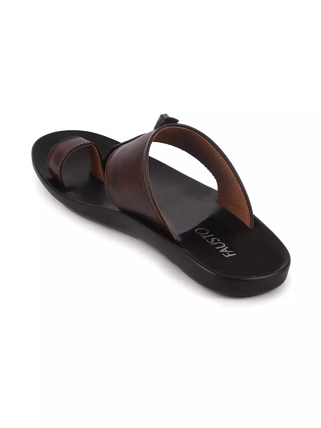 Men Brown Slip On Outdoor Toe Ring Dress Slippers