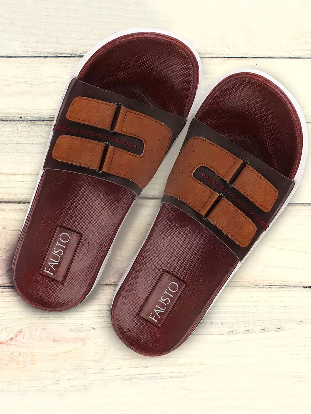 Men Brown/Tan Casual Slip-On Multistrap Slider Flip-Flops