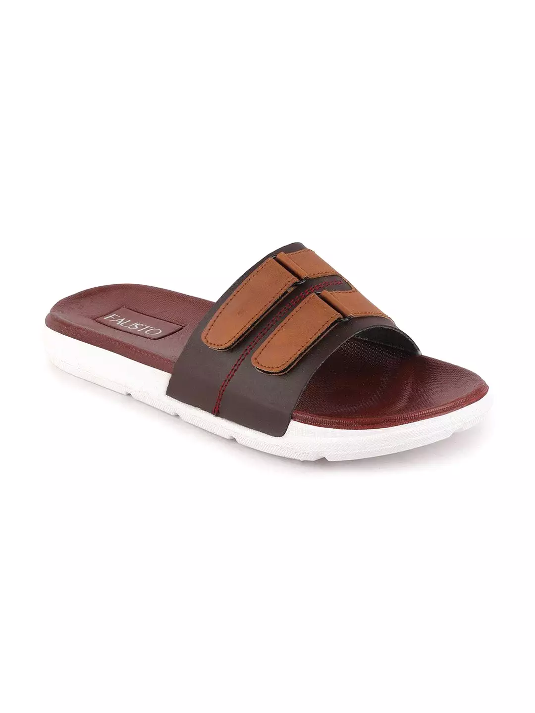 Men Brown/Tan Casual Slip-On Multistrap Slider Flip-Flops