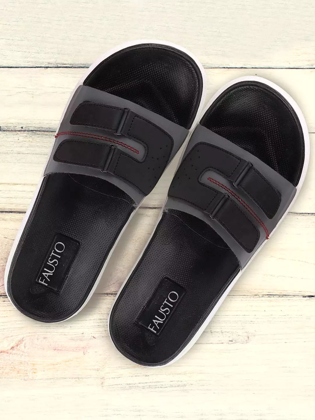 Men Grey/Black Casual Slip-On Multistrap Slider Flip-Flops