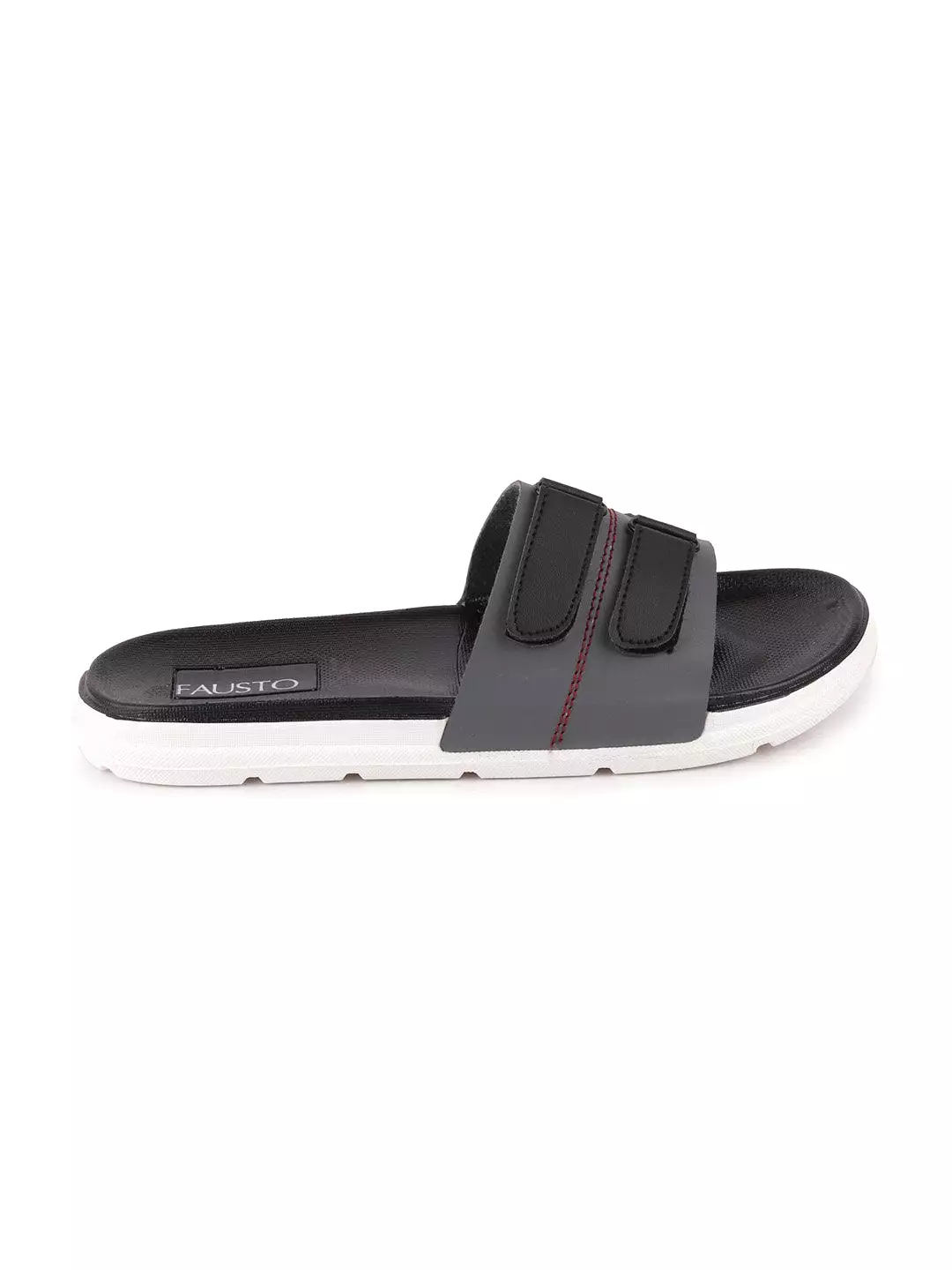 Men Grey/Black Casual Slip-On Multistrap Slider Flip-Flops