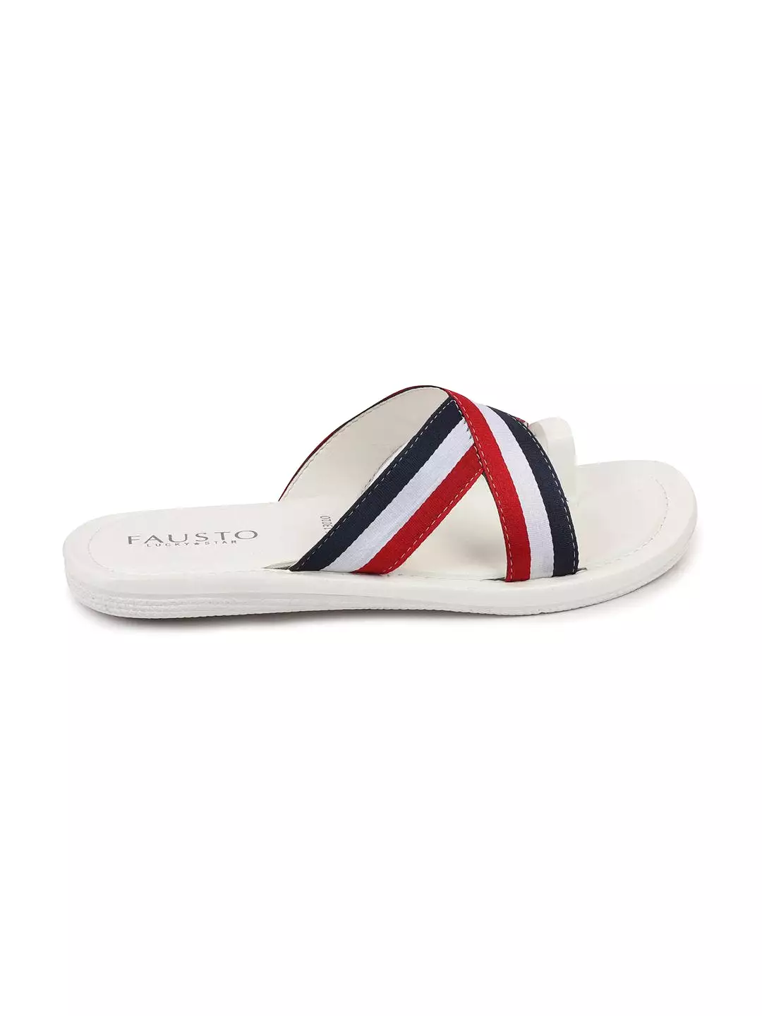 Men Multi Criss Cross Stripes Toe Ring Slippers & Flip Flops