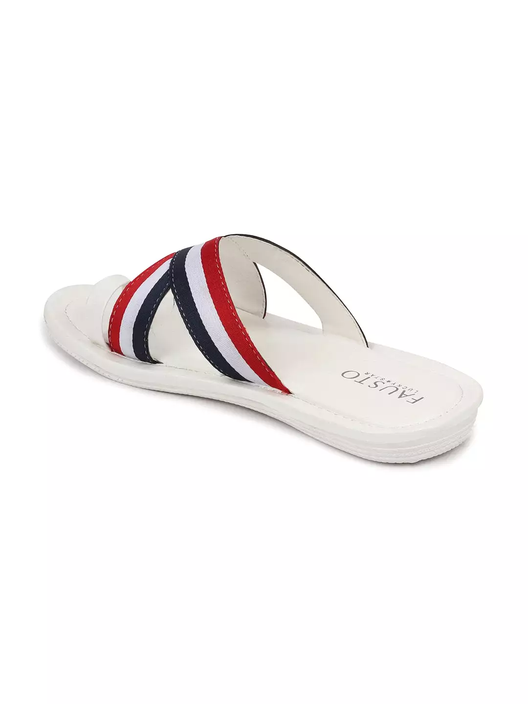 Men Multi Criss Cross Stripes Toe Ring Slippers & Flip Flops