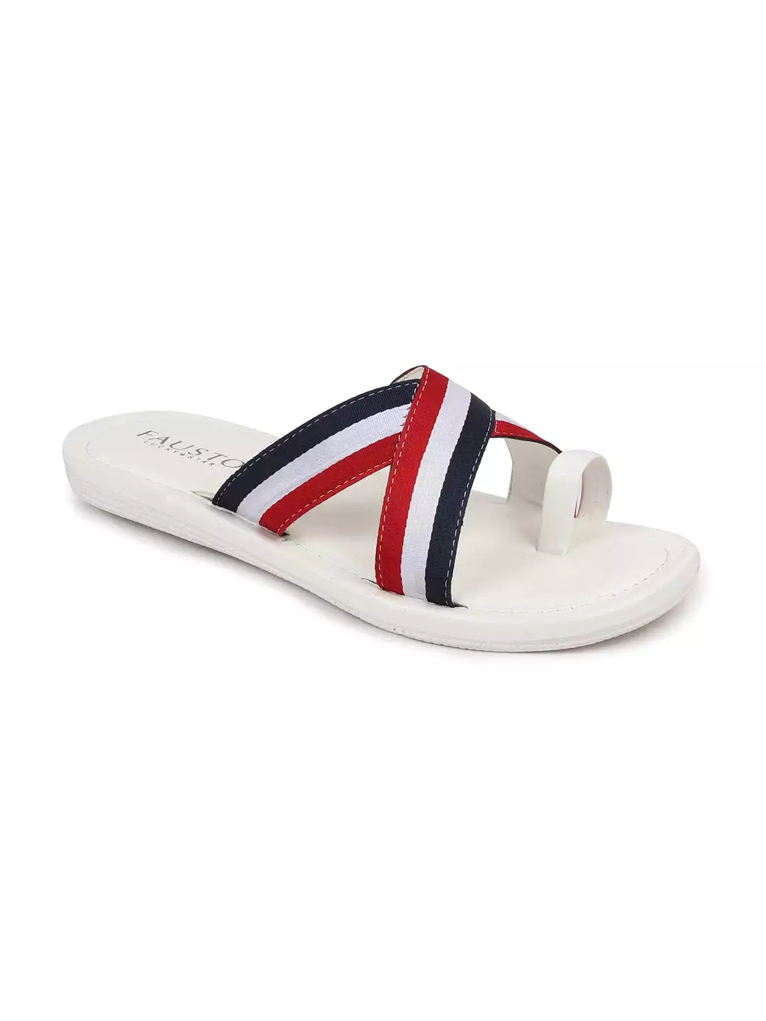 Men Multi Criss Cross Stripes Toe Ring Slippers & Flip Flops