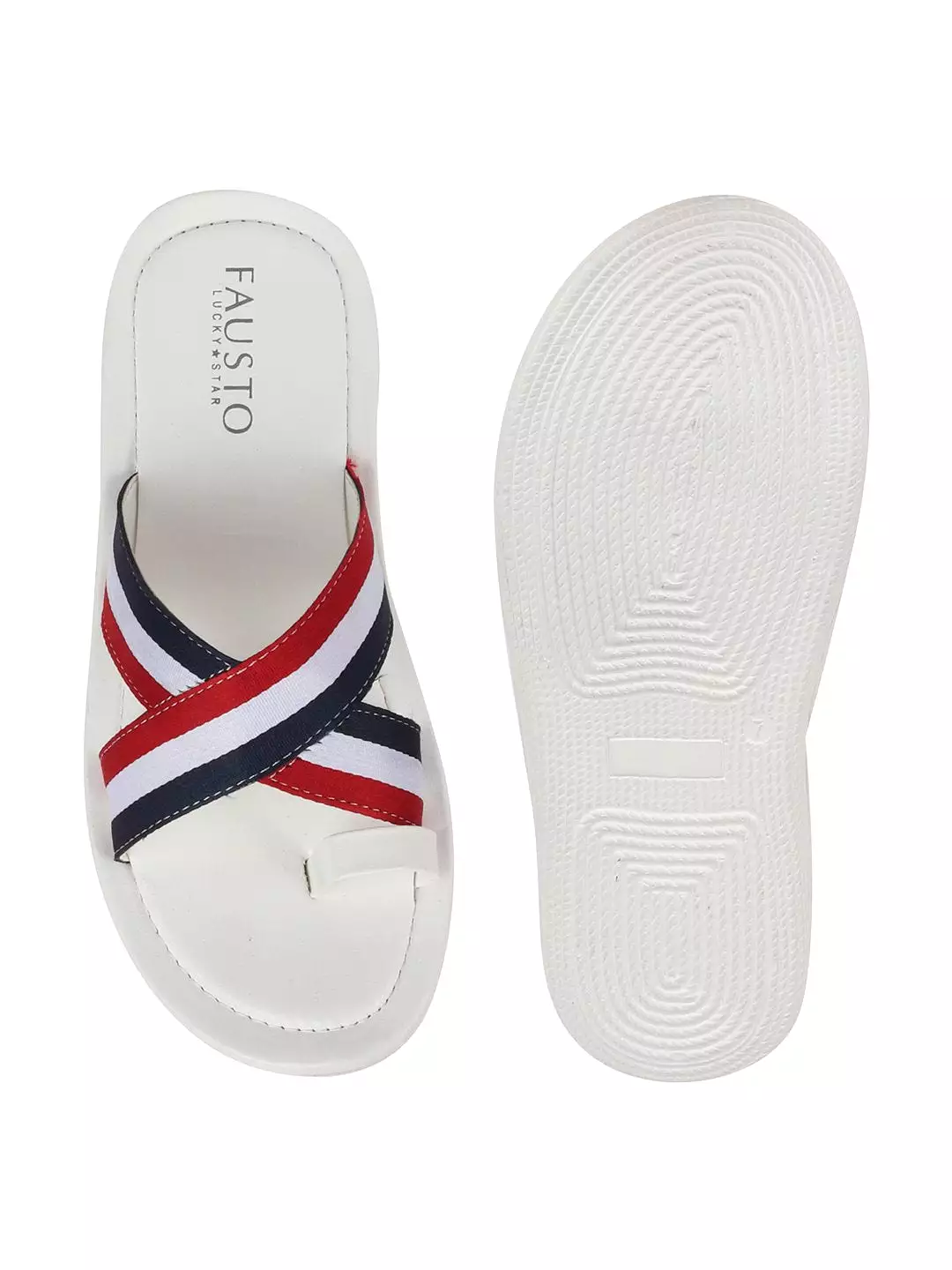 Men Multi Criss Cross Stripes Toe Ring Slippers & Flip Flops