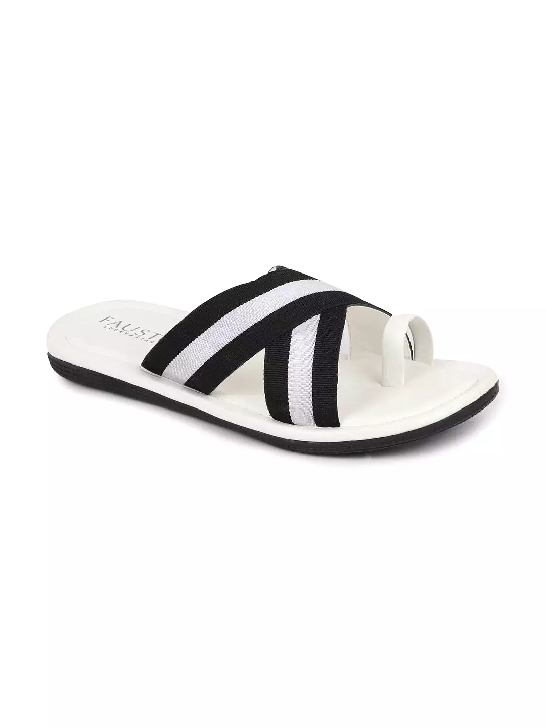 Men Navy Blue Criss Cross Stripes Toe Ring Slippers & Flip Flops