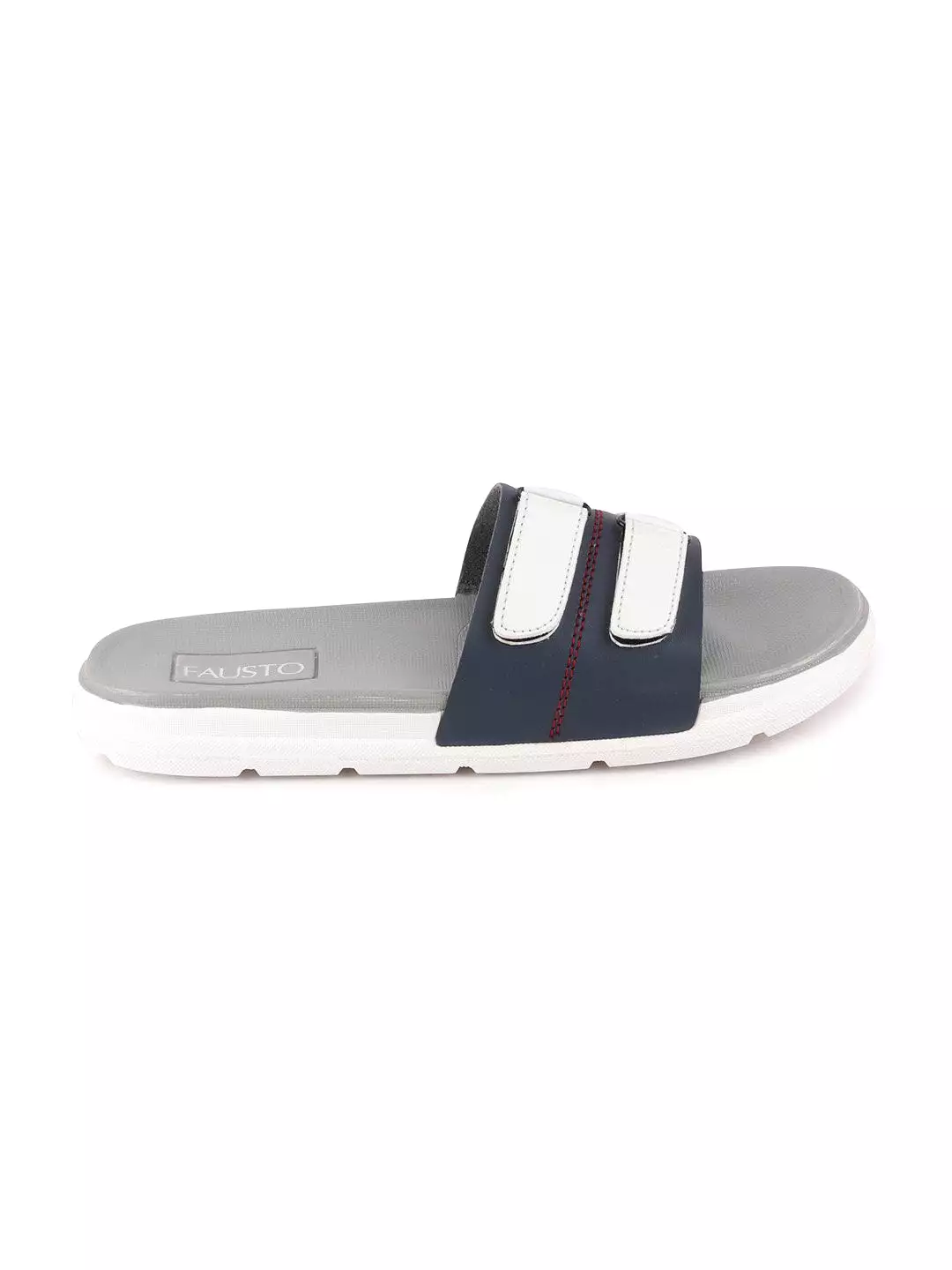 Men Navy Blue/White Casual Slip-On Multistrap Slider Flip-Flops