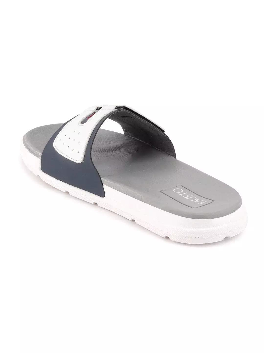 Men Navy Blue/White Casual Slip-On Multistrap Slider Flip-Flops