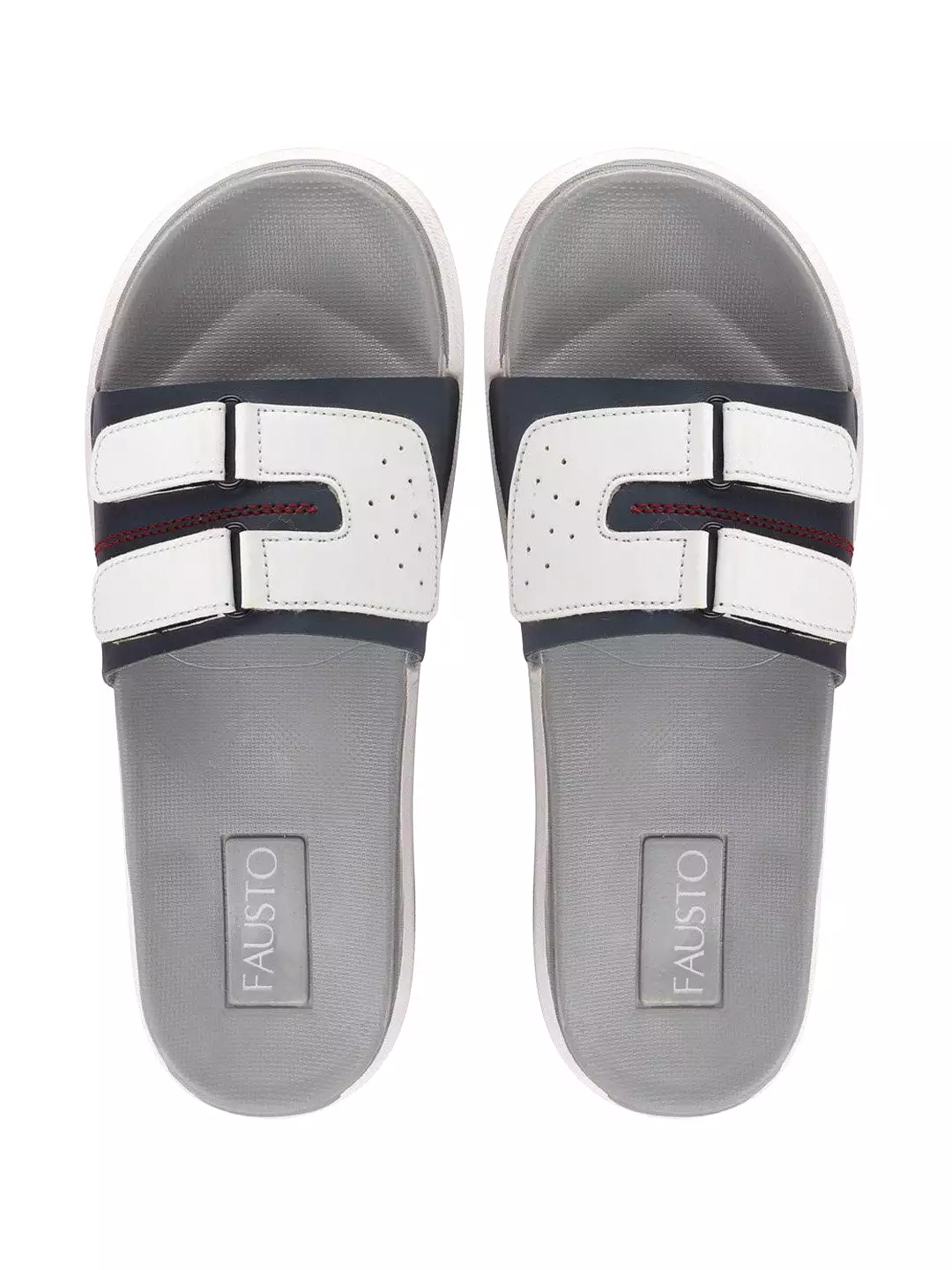 Men Navy Blue/White Casual Slip-On Multistrap Slider Flip-Flops