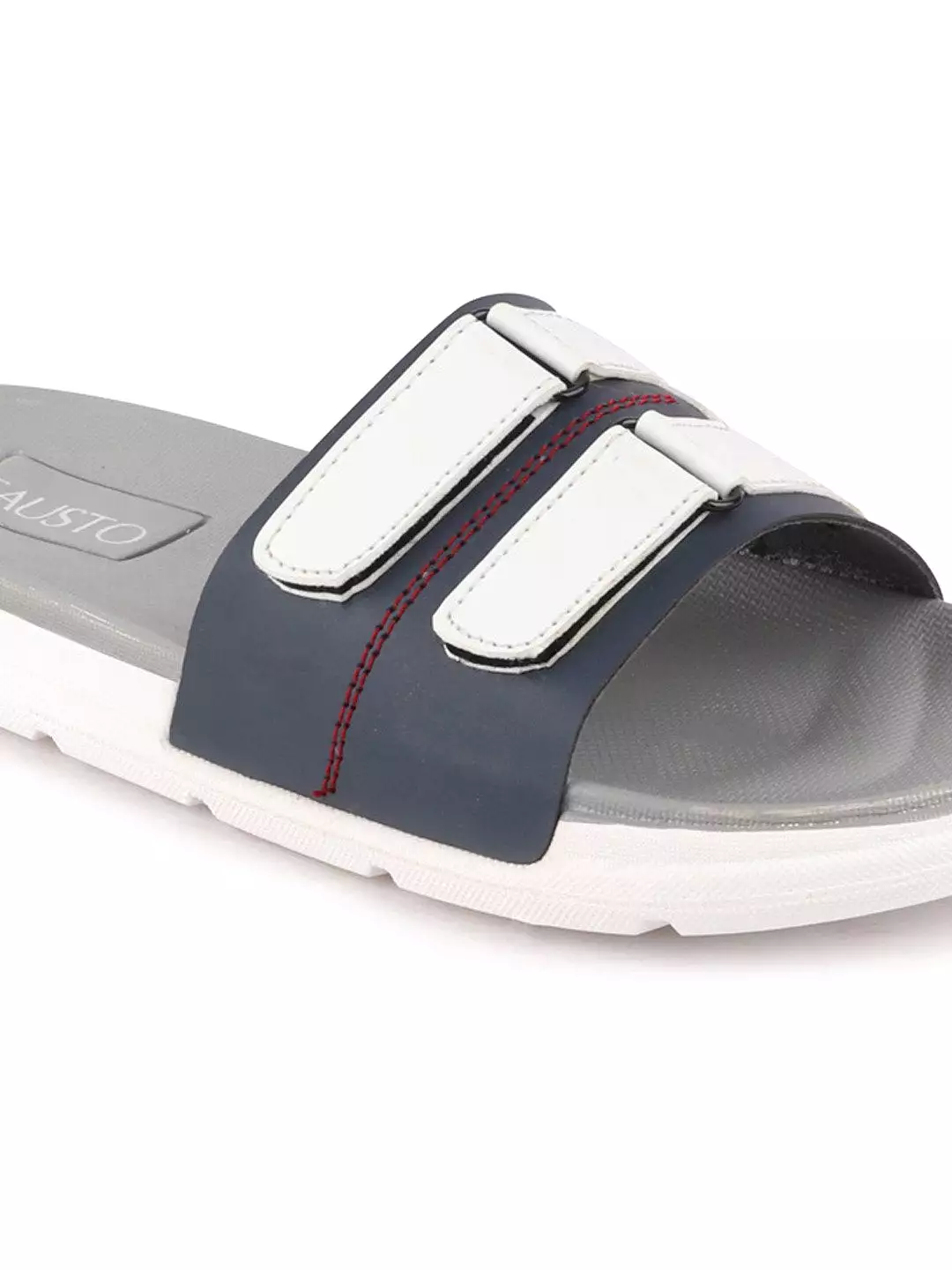 Men Navy Blue/White Casual Slip-On Multistrap Slider Flip-Flops