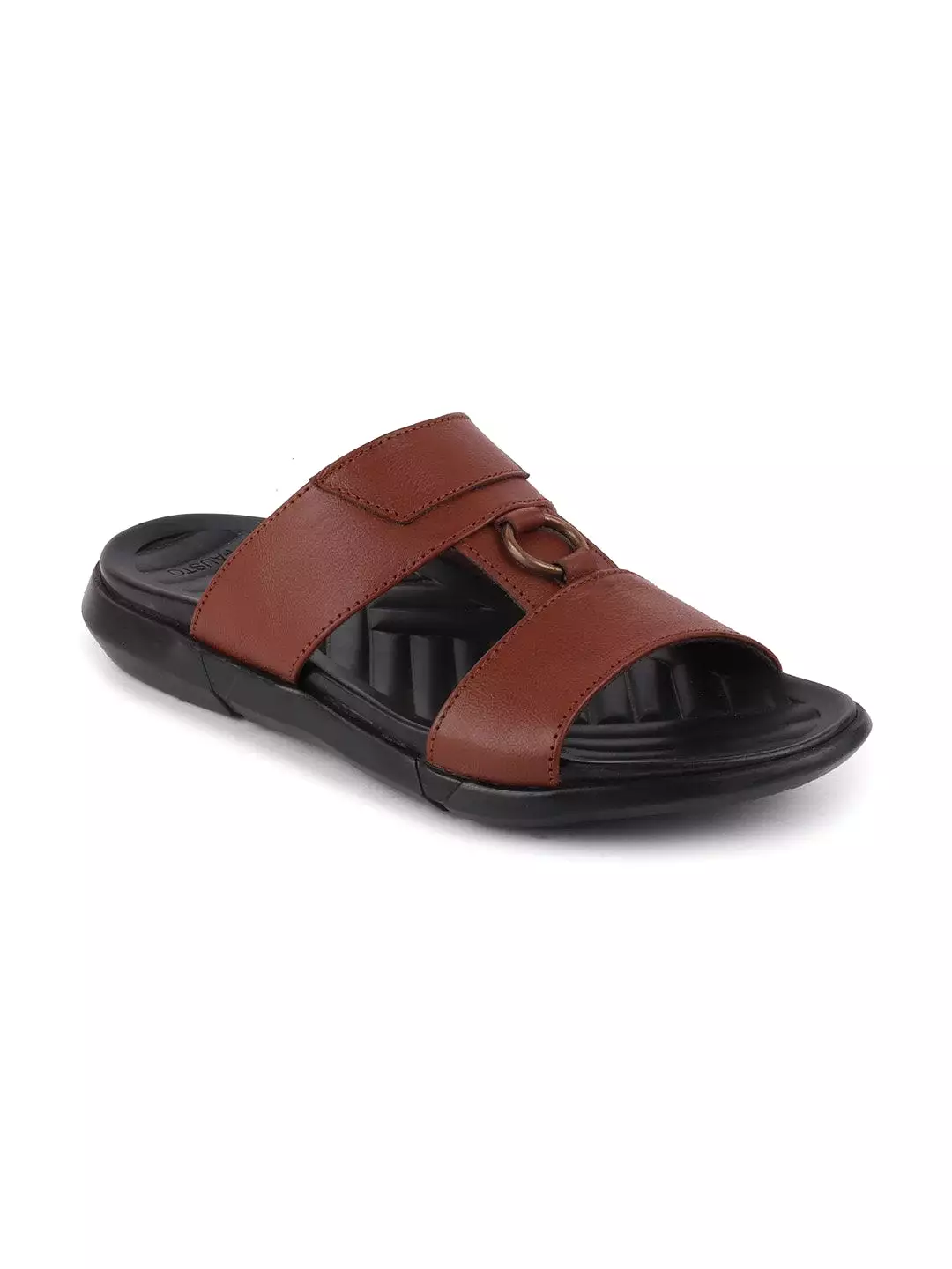 Men Tan Casual Leather Slip-On Dress Slippers