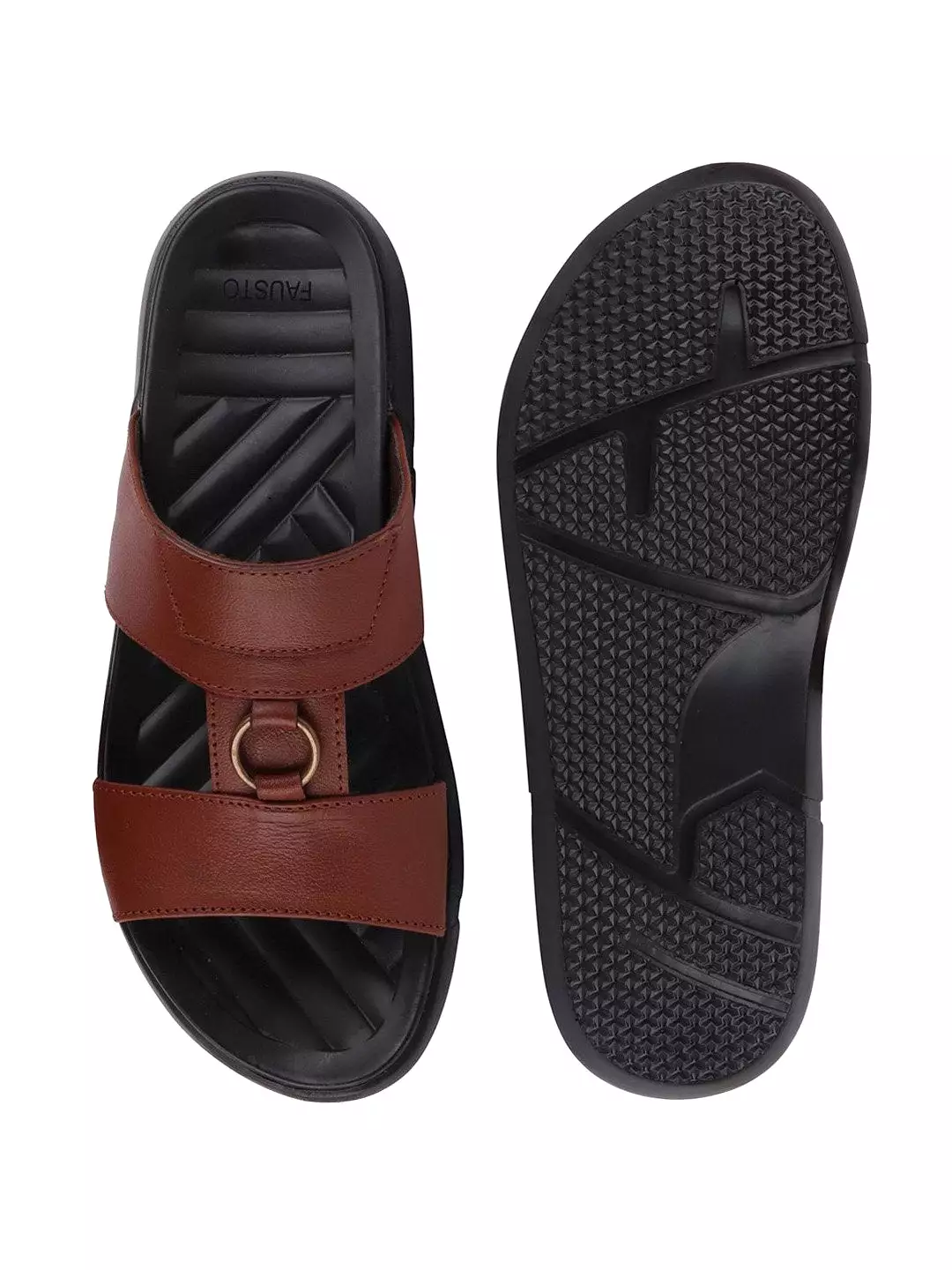 Men Tan Casual Leather Slip-On Dress Slippers