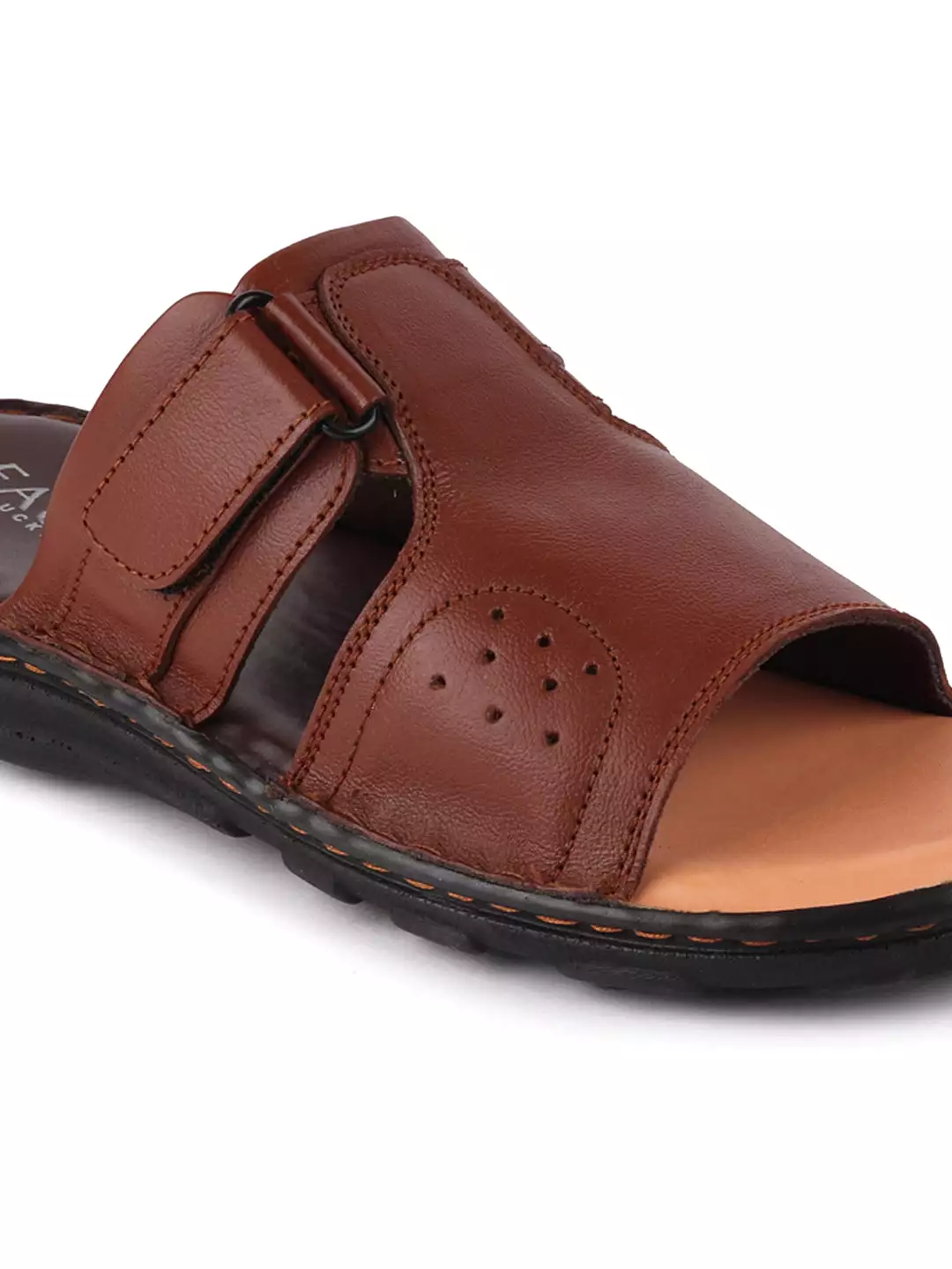 Men Tan Formal Leather Slip-On Dress Slip-On Slippers