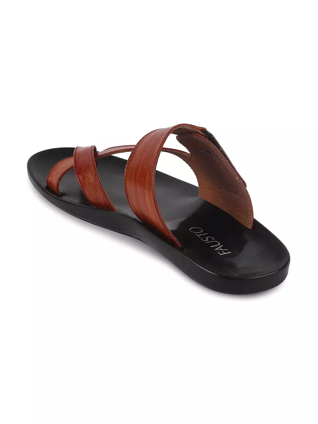 Men Tan Hook & Loop Criss Cross Toe Ring Slipper