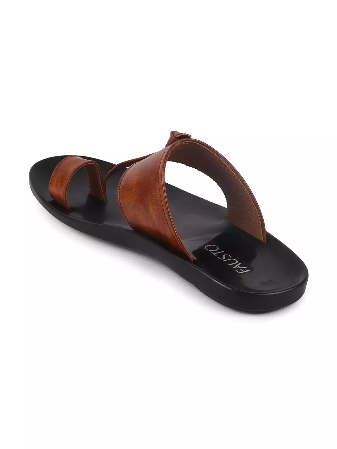 Men Tan Slip On Outdoor Toe Ring Dress Slippers