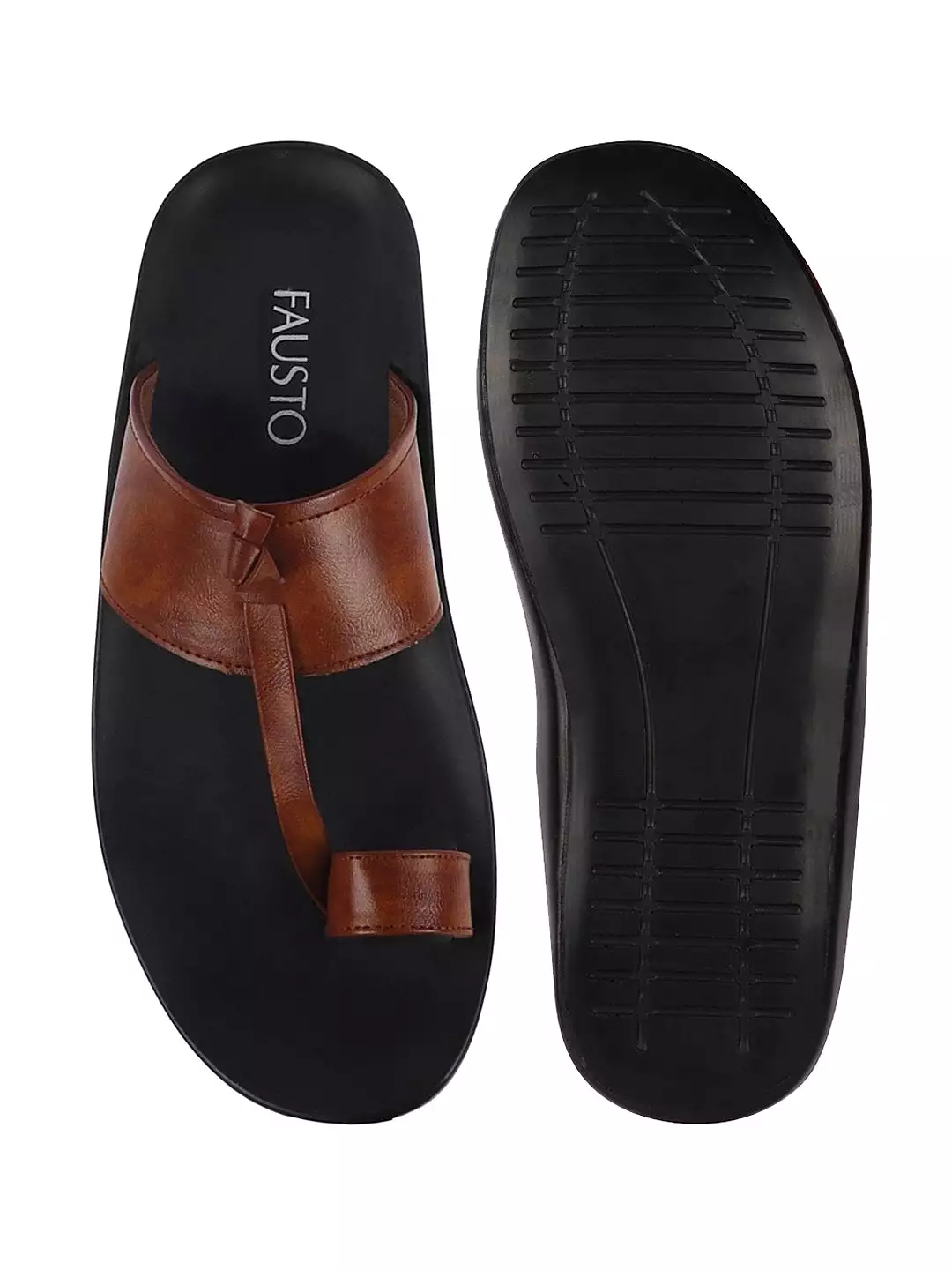 Men Tan Slip On Outdoor Toe Ring Dress Slippers