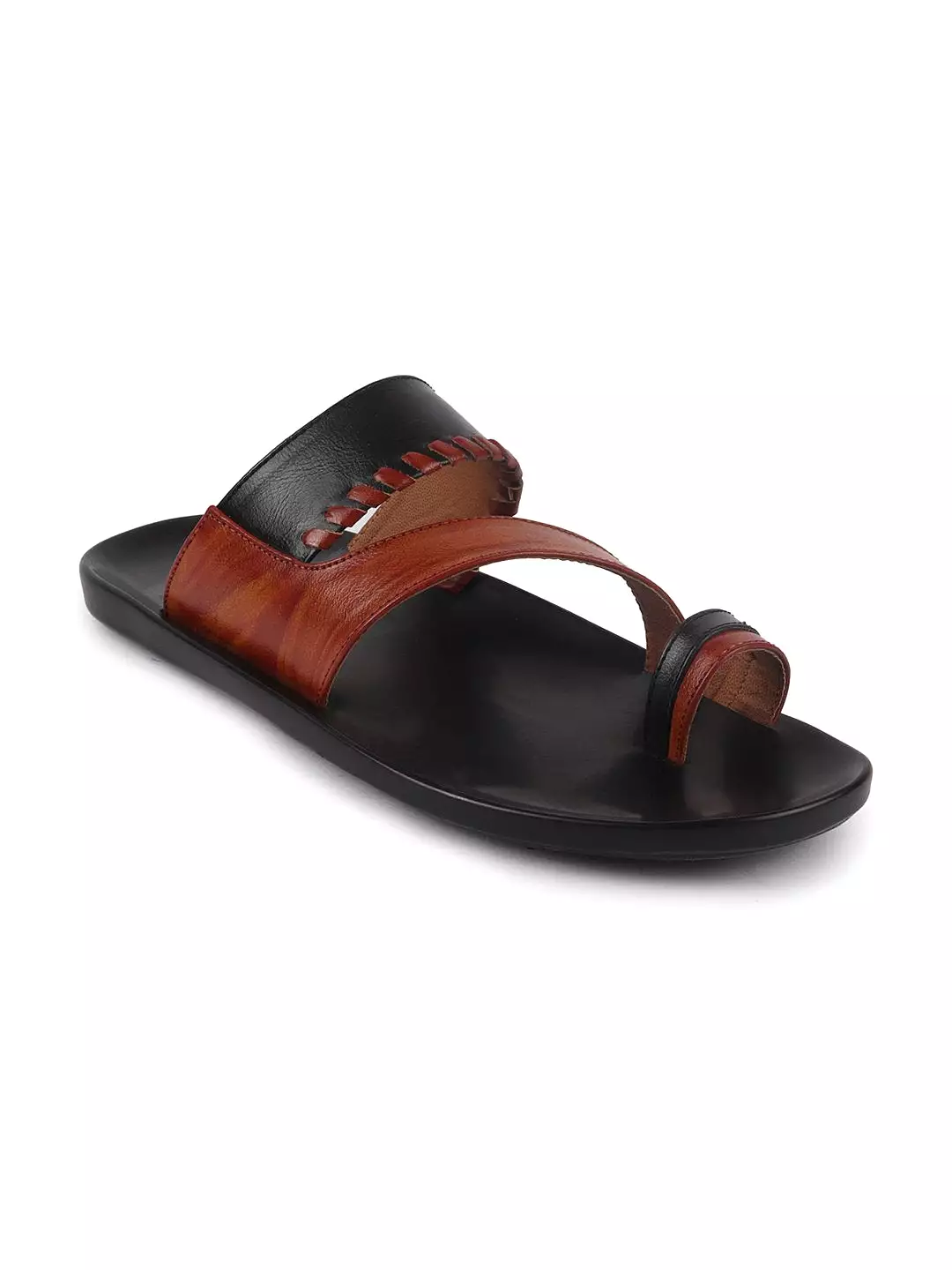 Men Tan Slip On Outdoor Toe Ring Slippers