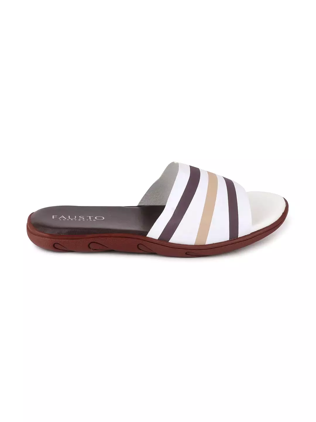 Men White/Brown Casual Slip-On Flip-Flops