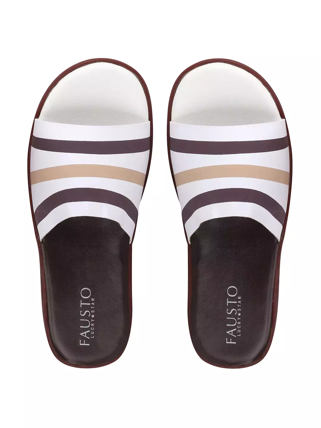 Men White/Brown Casual Slip-On Flip-Flops