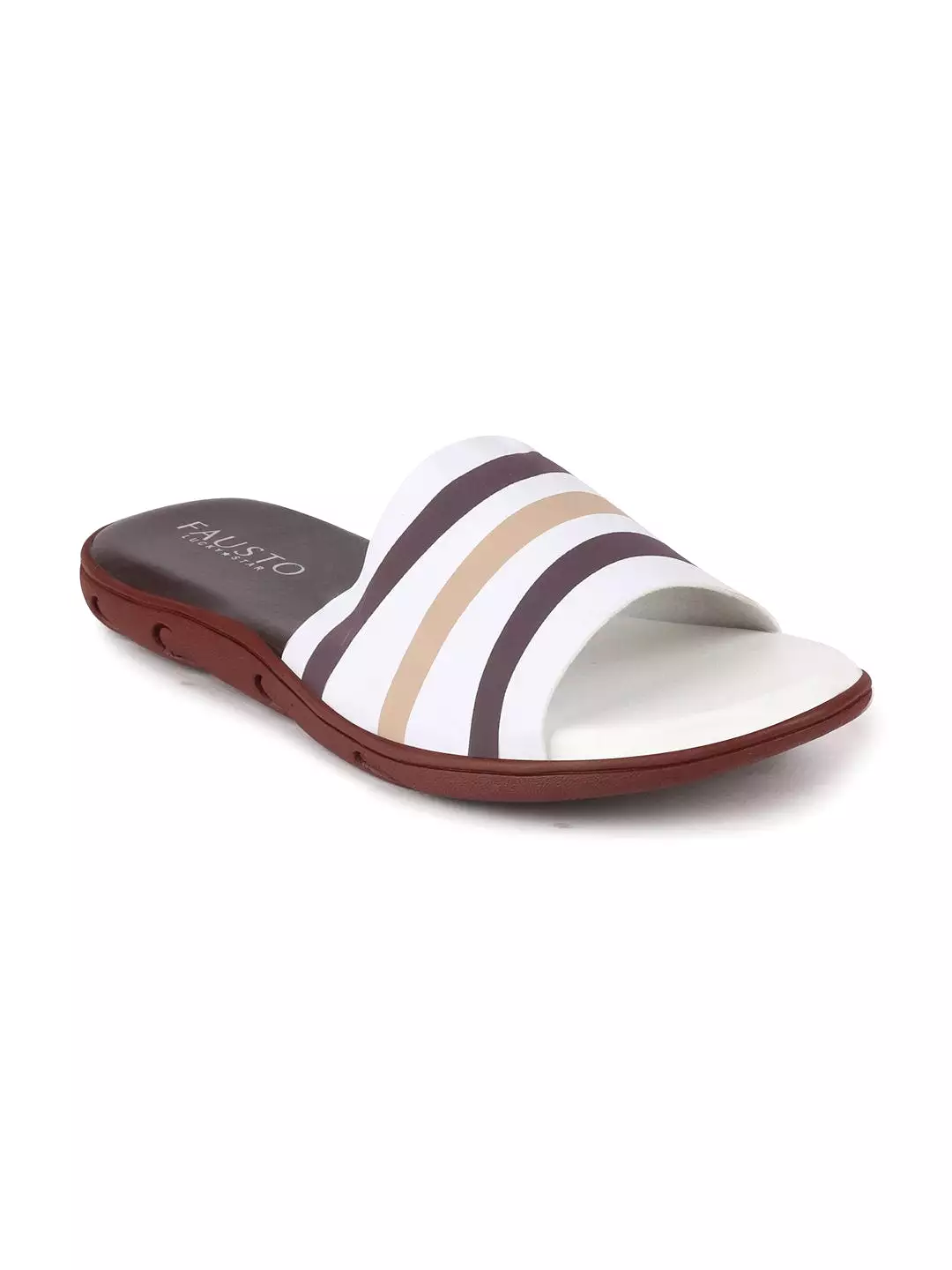 Men White/Brown Casual Slip-On Flip-Flops