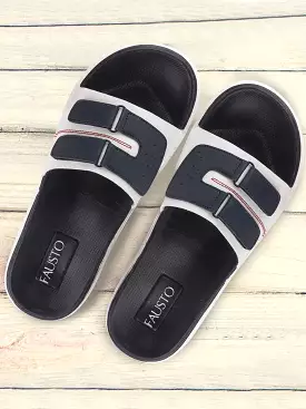 Men White/Navy Blue Casual Slip-On Multistrap Slider Flip-Flops