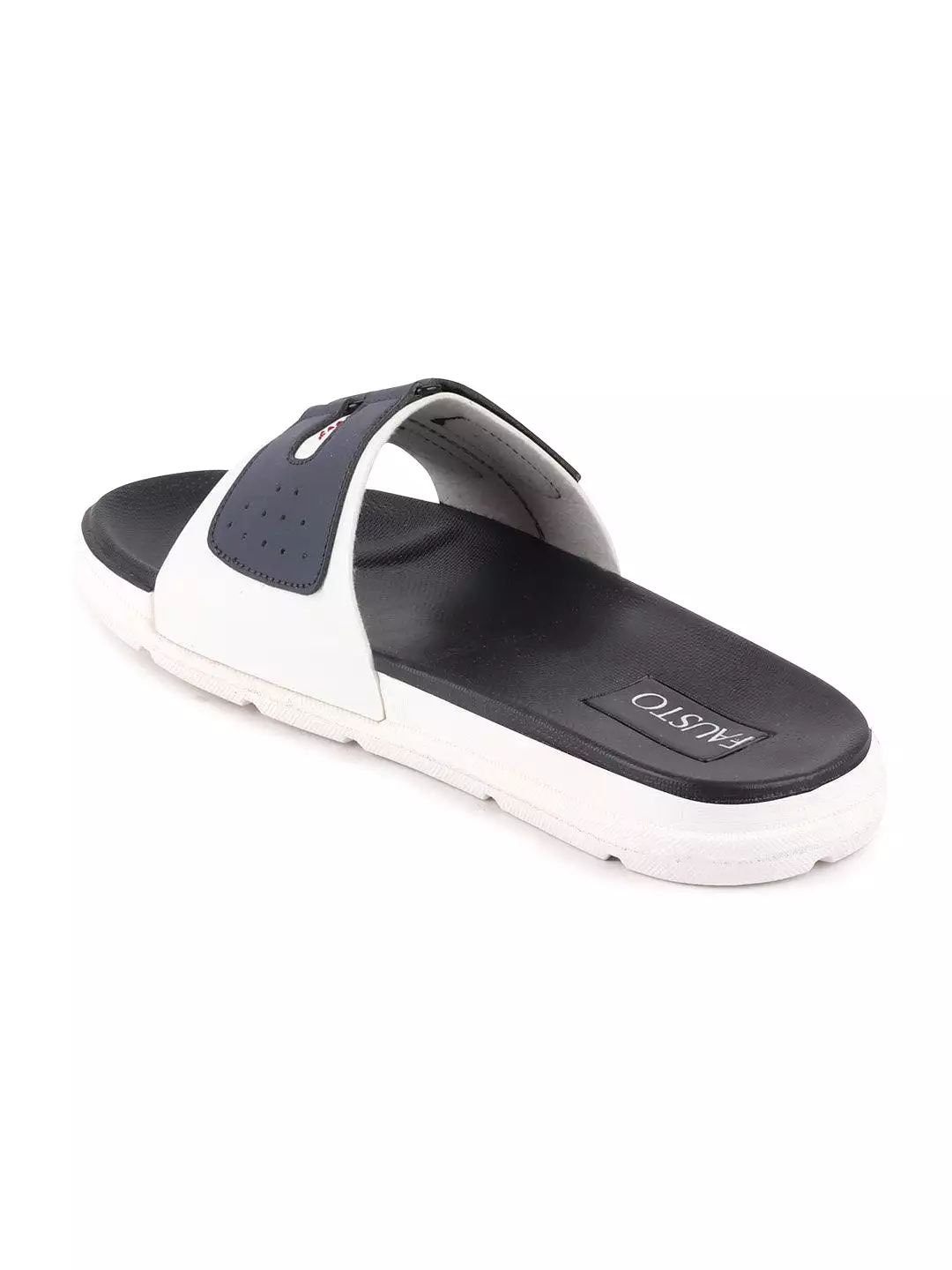 Men White/Navy Blue Casual Slip-On Multistrap Slider Flip-Flops