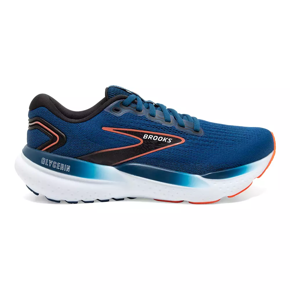 Men's Brooks Glycerin 21, Blue Opal/Black/Nasturtium, 9 2E Wide