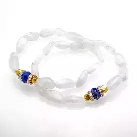 Moonstone, Lapis, 18K Gold Beaded, & Diamond Bracelet