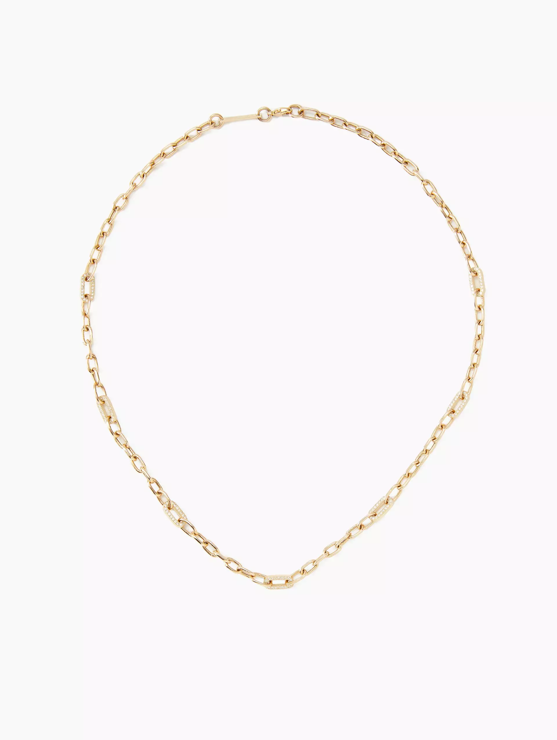 Multi Pave Diamond Link Medium Square Oval Chain Necklace