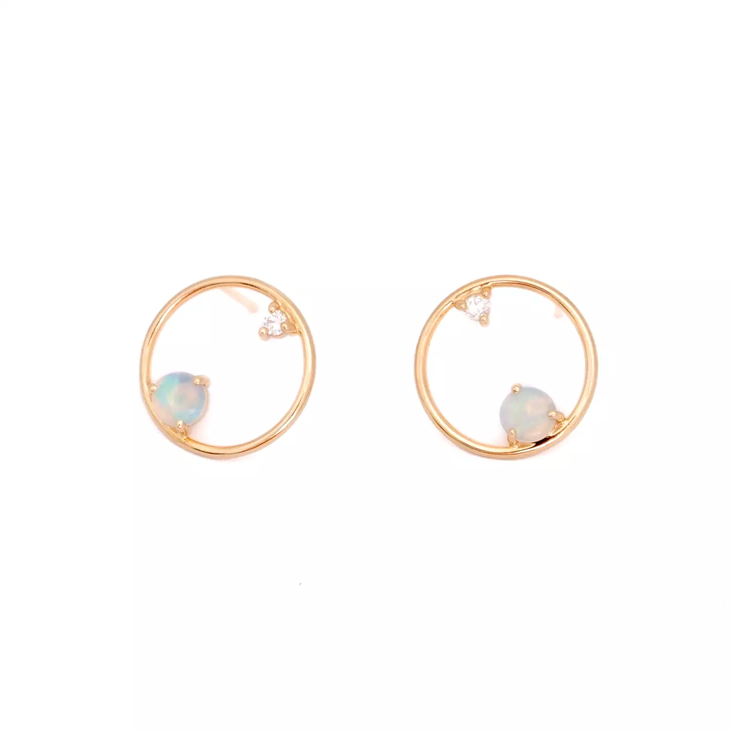 Opal & Diamond Circle Earrings